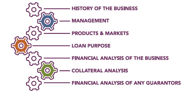 Graphic of the parts of a written commercial loan analysis